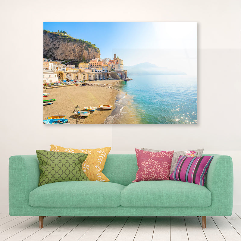 Raft In the Beach of Amalfi Coast Acrylic Glass Print Tempered Glass Wall Art 100% Made in Australia Ready to Hang - Bella Home Decor