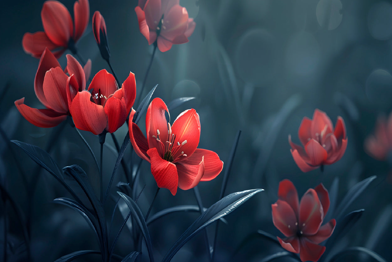 Close-Up of Red Tulip Flowers Print 100% Australian Made - Bella Home Decor
