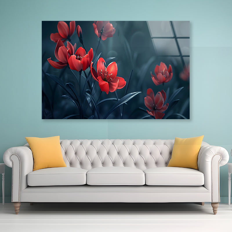 Close-Up of Red Tulip Flowers Acrylic Glass Print Tempered Glass Wall Art 100% Made in Australia Ready to Hang - Bella Home Decor