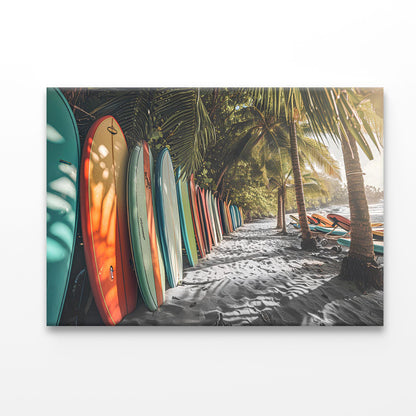 Surf Boards Lining the Shore Enhanced Acrylic Glass Print Tempered Glass Wall Art 100% Made in Australia Ready to Hang