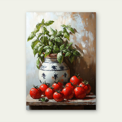 Italian Tomatoes and Basil Vase 40x60cm Metal Print Ready to Hang - Bella Home Decor
