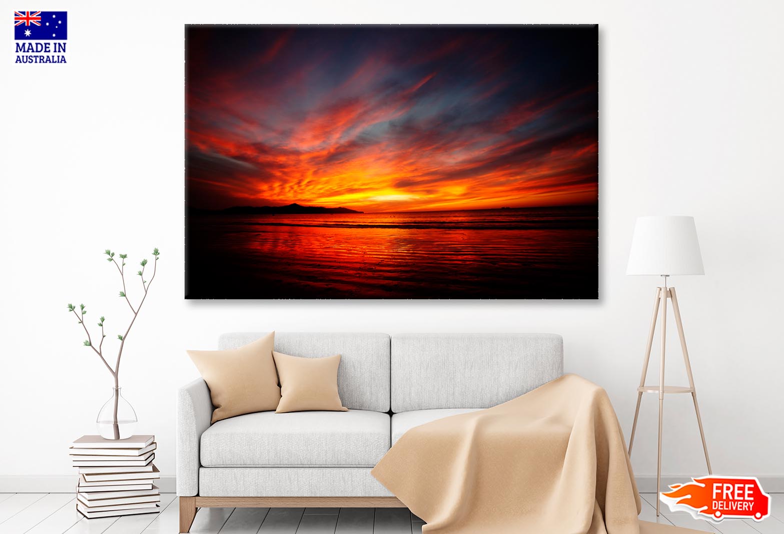 Red, Orange, And Yellow Sunset in Costa Rica  Wall Art Decor 100% Australian Made - Bella Home Decor