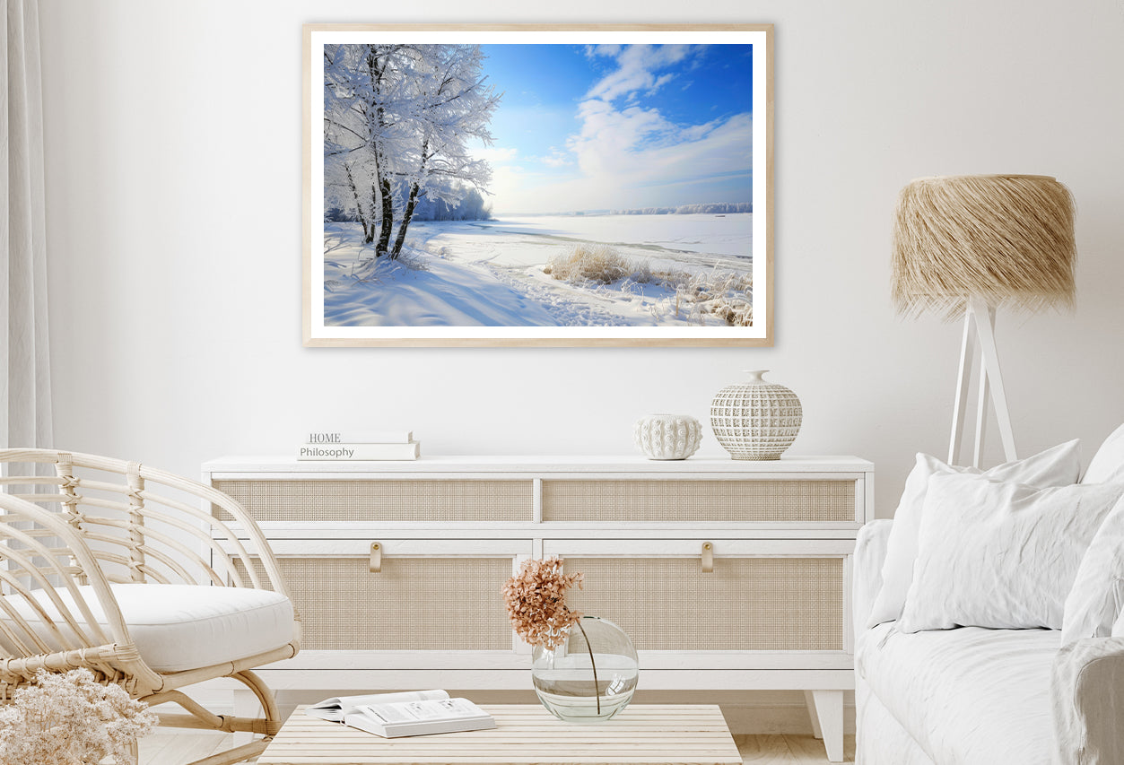 Snowy Field with Trees under a Sky Home Decor Premium Quality Poster Print Choose Your Sizes - Bella Home Decor