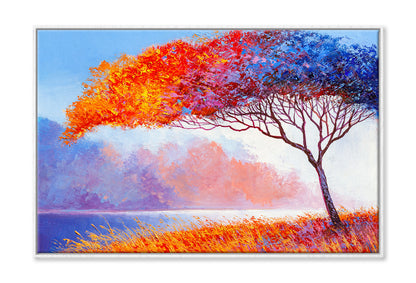 Colorful Autumn Trees near River Oil Painting Wall Art Limited Edition High Quality Print Canvas Box Framed White