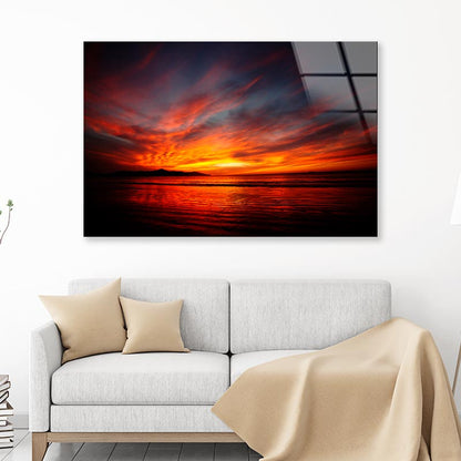 Red, Orange, And Yellow Sunset in Costa Rica Acrylic Glass Print Tempered Glass Wall Art 100% Made in Australia Ready to Hang