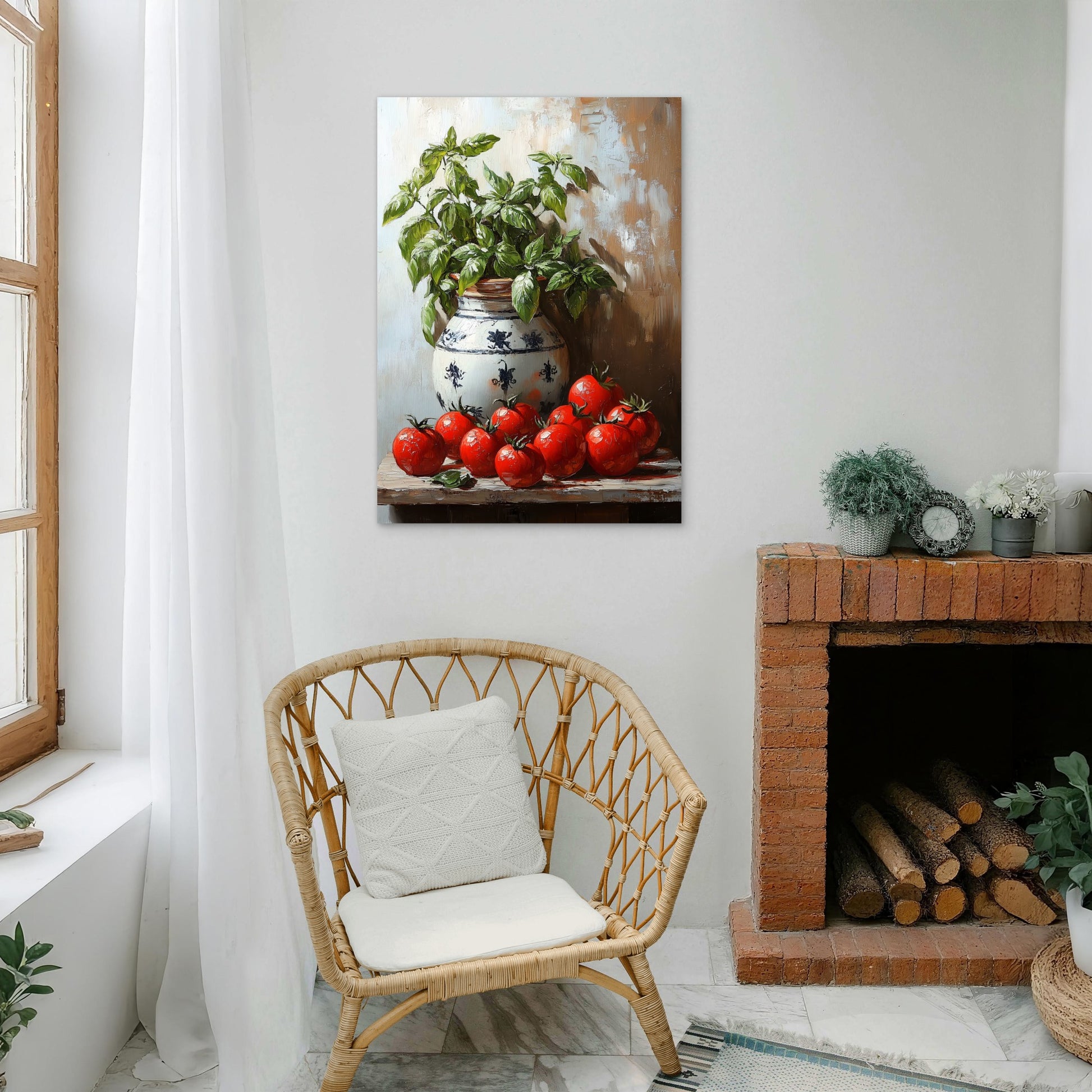 Italian Tomatoes and Basil Vase 40x60cm Metal Print Ready to Hang - Bella Home Decor