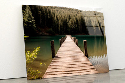 Wooden Pier On Lake & Forest  Acrylic Glass Print Tempered Glass Wall Art 100% Made in Australia Ready to Hang