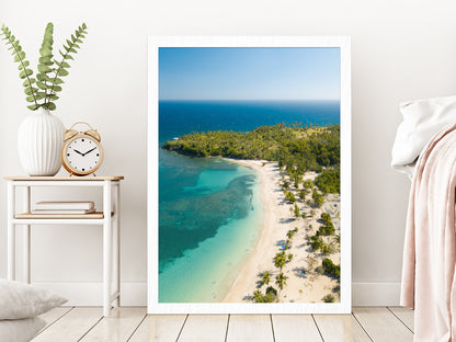 Vega Alta Beach & Palm Trees Puerto Rico Photograph Glass Framed Wall Art, Ready to Hang Quality Print Without White Border White