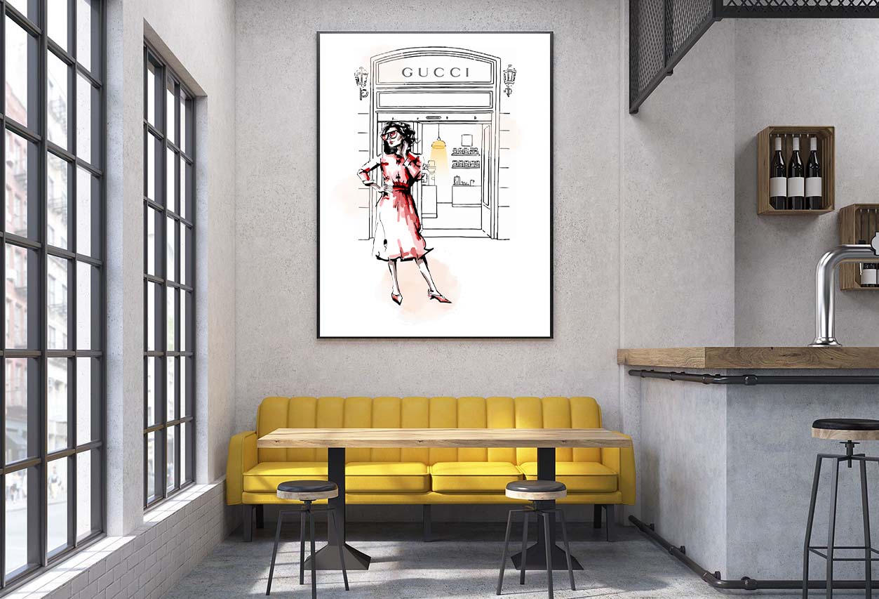 Red Lady with Fashion Store Design Home Decor Premium Quality Poster Print Choose Your Sizes