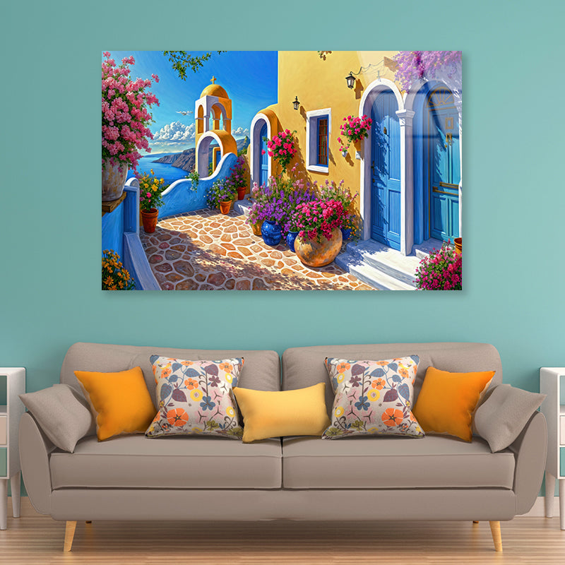 House Surrounded By Flowers Oil Painting Acrylic Glass Print Tempered Glass Wall Art 100% Made in Australia Ready to Hang