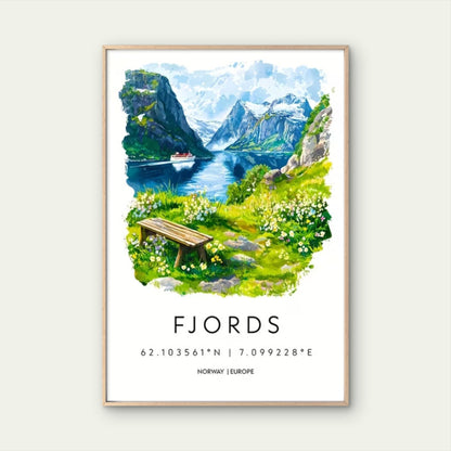 Fjords Norway Europe Scenic Landscape Travel Poster Print Wall Art