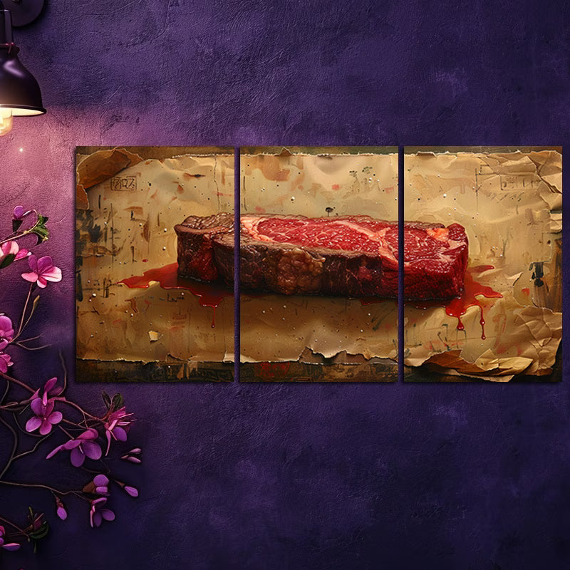 3pcs Delicious steak Vintage Illustration Wall Art Set Canvas Framed 40x60cm - High Quality Print 100% Australian Made Wall Canvas Ready to Hang - Bella Home Decor