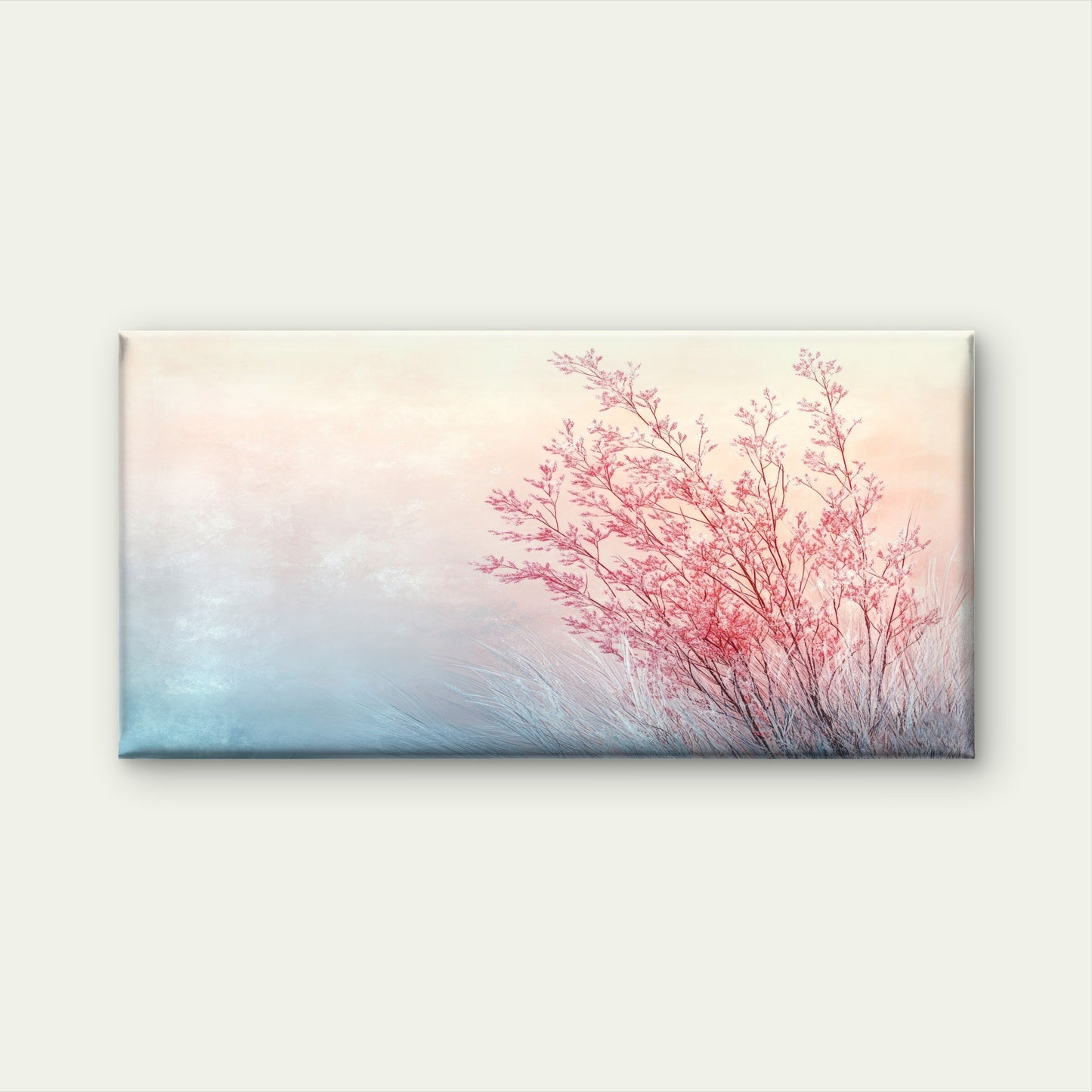 Pink Blossoms In Winter Light Wall Art Canvas Office Home Room Framed 120x60cm