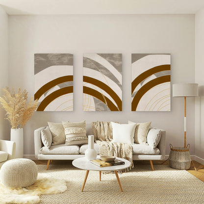 3pcs Modern Abstract Brown Beige Gold Line  Wall Art Set Canvas Framed 40x60cm - High Quality Print 100% Australian Made Wall Canvas Ready to Hang