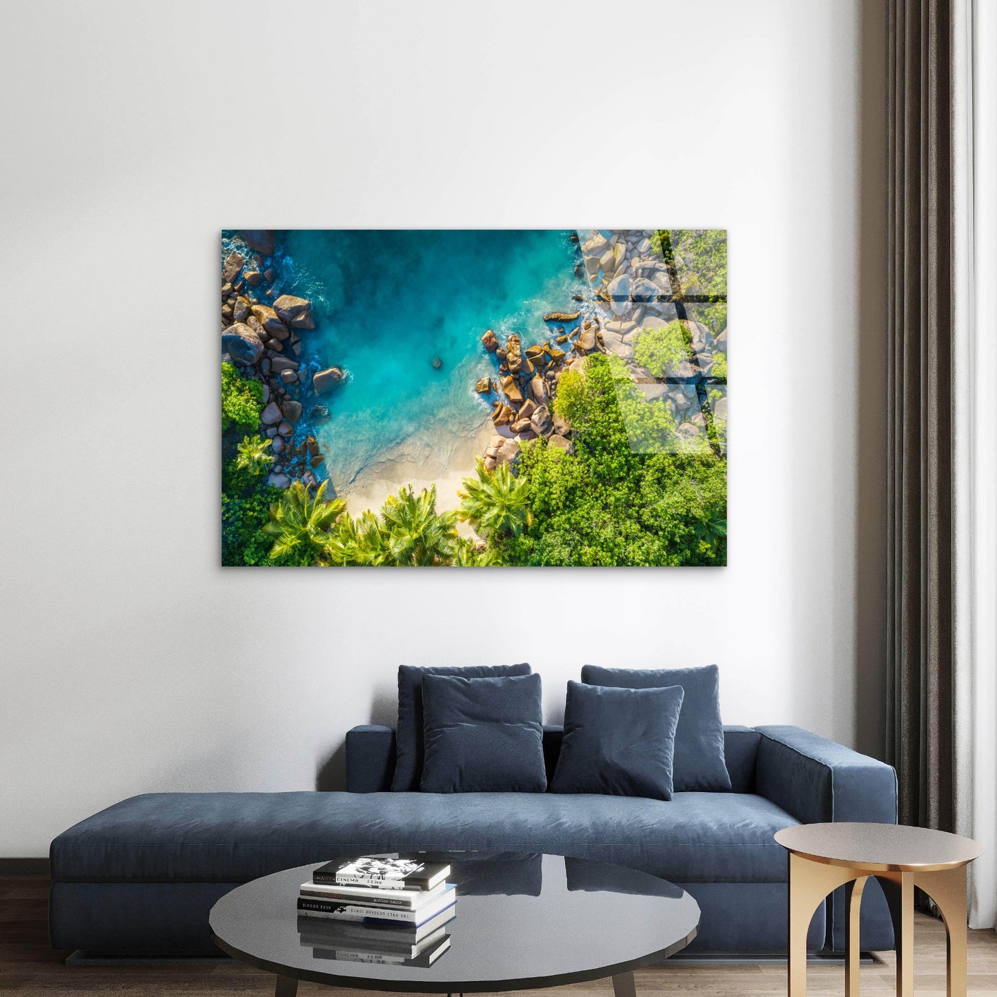 Anse Lazio Seychelles Drone Aerial Beach   Acrylic Glass Printing Wall Art Australian Made Quality