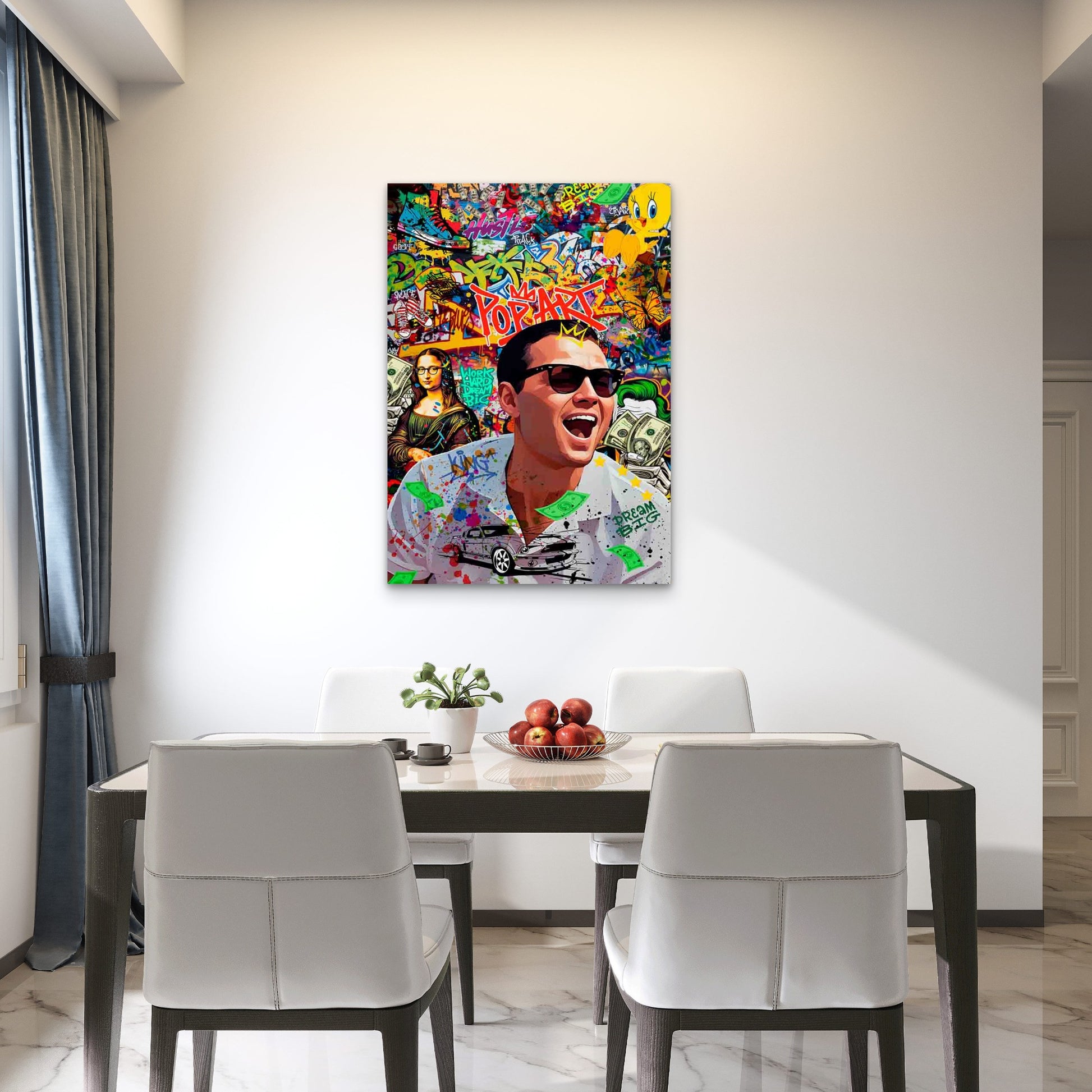Graffiti Sunglasses Man Laughing Loudly 40x60cm Metal Print Ready to Hang - Bella Home Decor