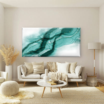 Teal Gold Fluid Waves Wall Art Canvas Office Home Room Framed 120x60cm