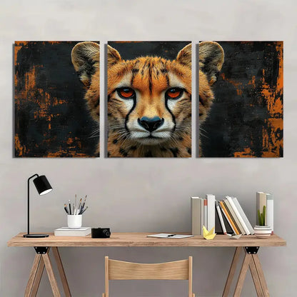 3pcs Black & Orange Cheetah Face Metal Print Ready to Hang Art - Bella Home Decor