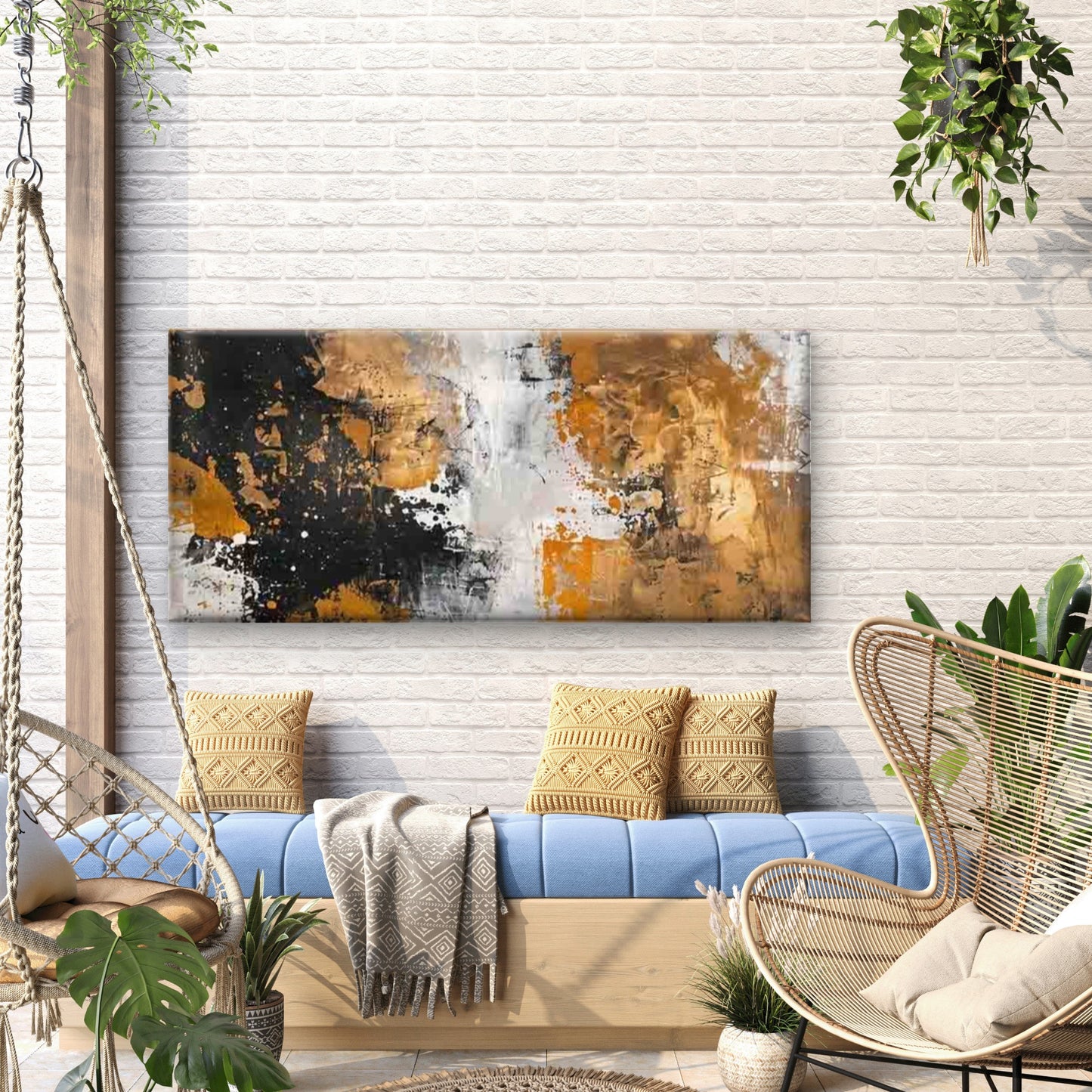 Abstract Black White Golden Wall Art Canvas Office Home Room Framed 120x60cm - Bella Home Decor