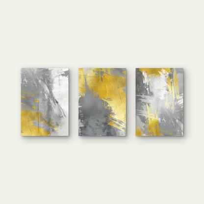 3pcs Modern Yellow Gray Brushstroke Art Painting  Wall Art Set Canvas Framed 40x60cm - High Quality Print 100% Australian Made Wall Canvas Ready to Hang