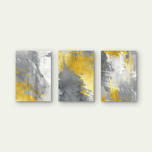3pcs Modern Yellow Gray Brushstroke Art Painting Wall Art Set Canvas Framed 50x70cm - High Quality Print 100% Australian Made Wall Canvas Ready to Hang