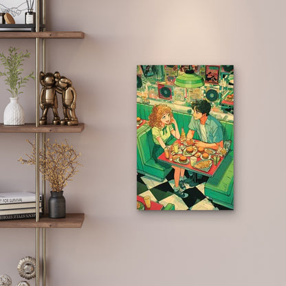 Featuring Retro Diner Date Delight Metal Print Ready to Hang