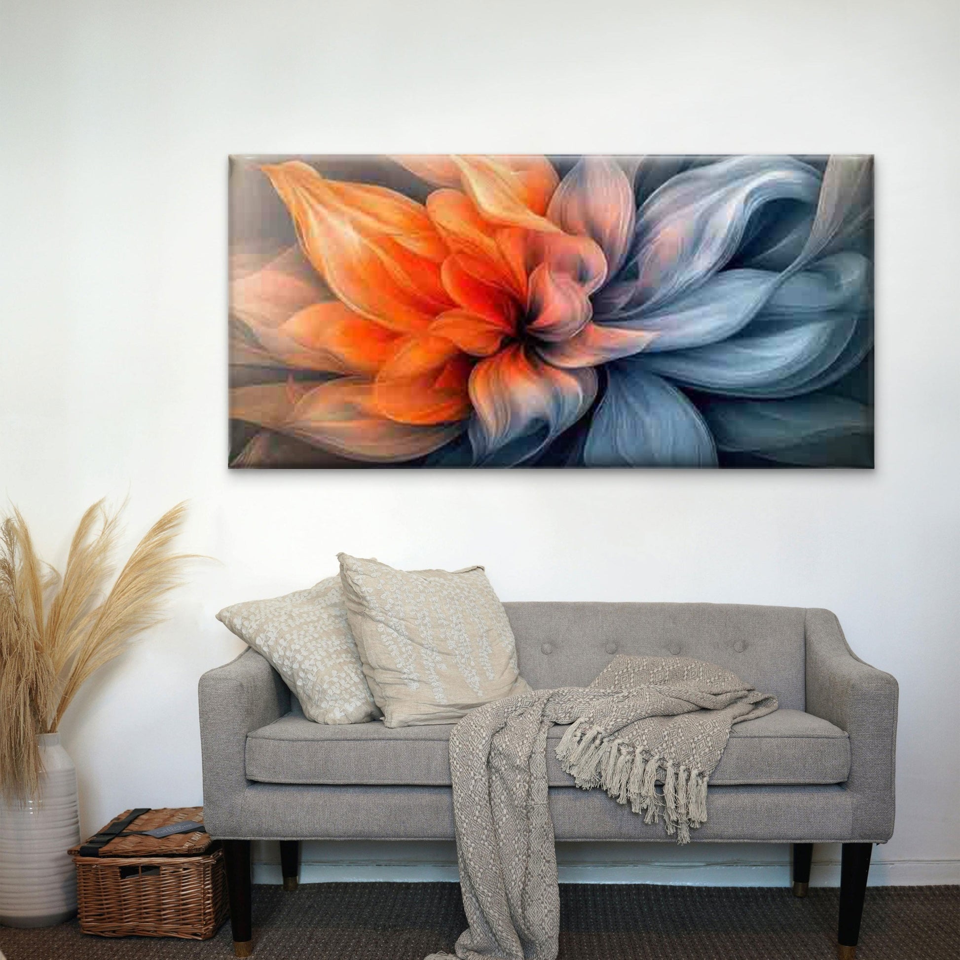 Orange and Blue Bloom Design Wall Art Canvas Office Home Room Framed 120x60cm - Bella Home Decor