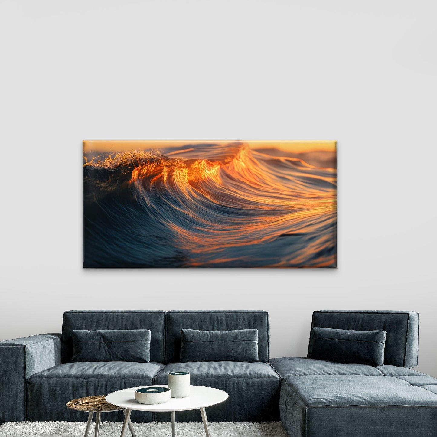 Golden Light On Water Wall Art Canvas Office Home Room Framed 120x60cm - Bella Home Decor