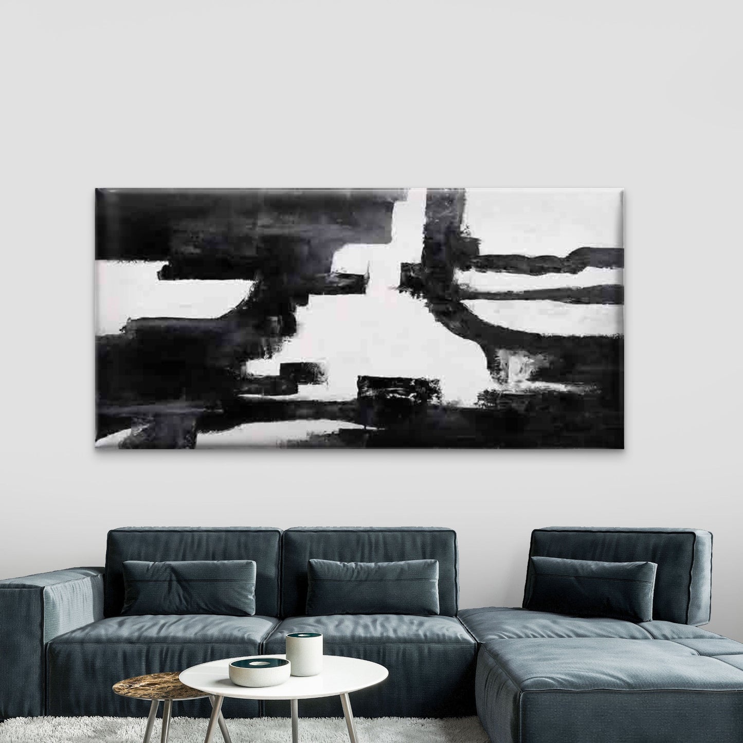 Abstract Grunge Blak and White Wall Art Canvas Office Home Room Framed 120x60cm