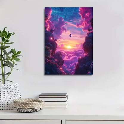 Whimsical Rabbit & Glowing Sunset Sky Painting 40x60cm Metal Print Ready to Hang - Bella Home Decor