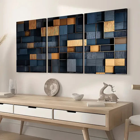 3pcs Modern Fashion Abstract Irregular Graphics Wall Art Set Canvas Unframed - High Quality Print 100% Australian Made Wall Canvas