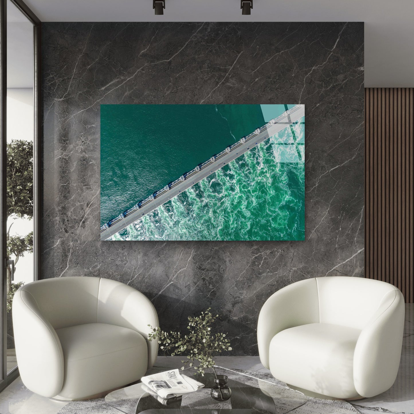 Aerial Ocean Dam Storm Tempered Glass Printing Wall Art Australian Made Quality