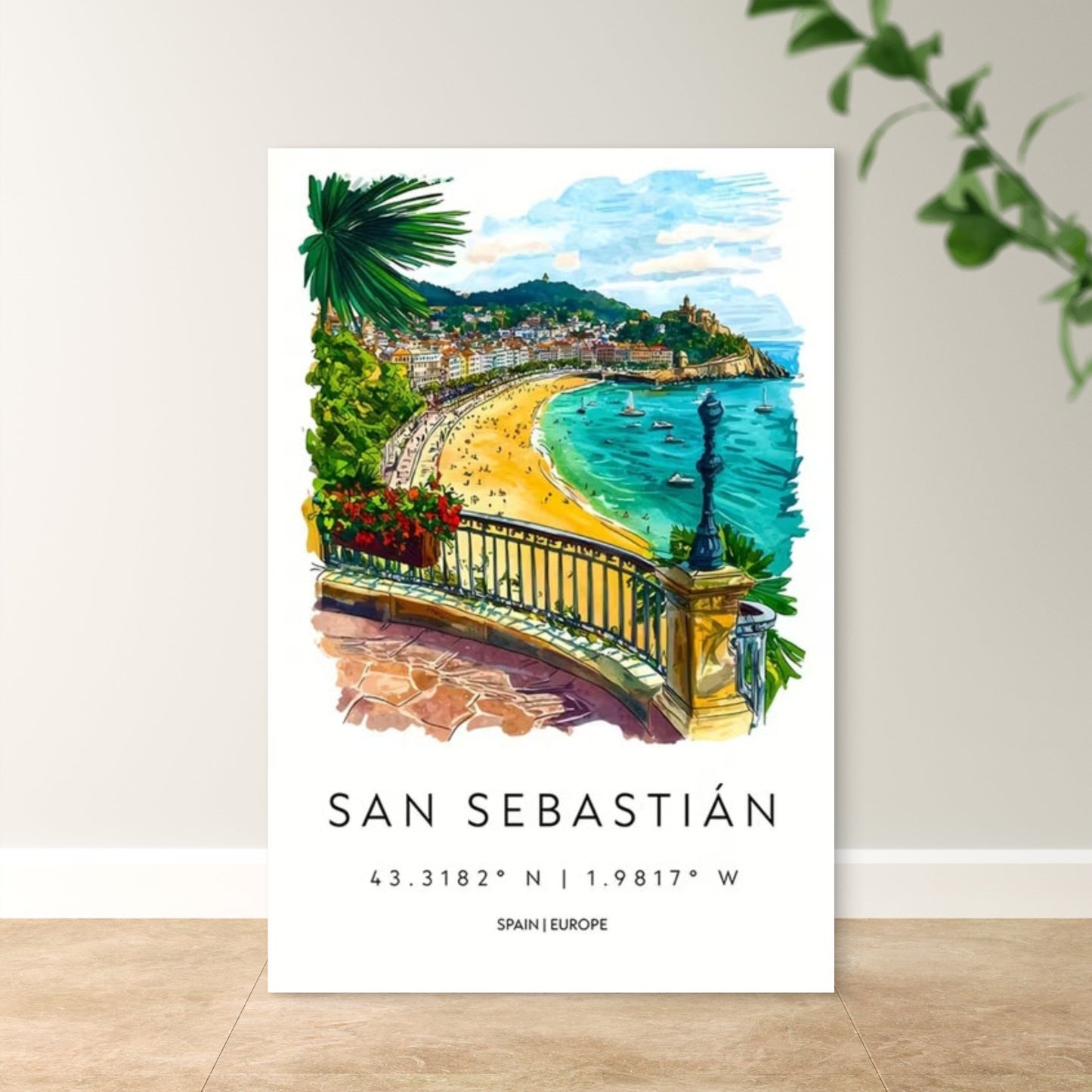 San Sebastian Spain Europe Beach Town Travel Poster Print Wall Art