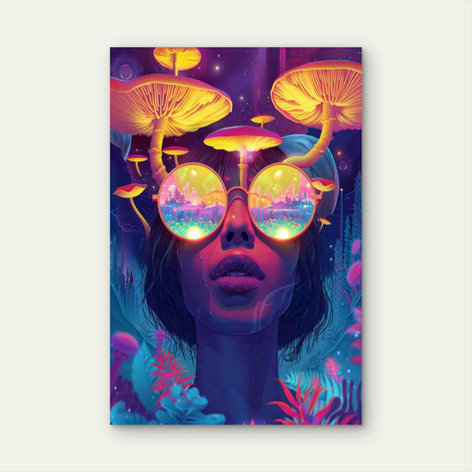 Neon Visions of the Fungal Realm 60x90cm Metal Print Ready to Hang