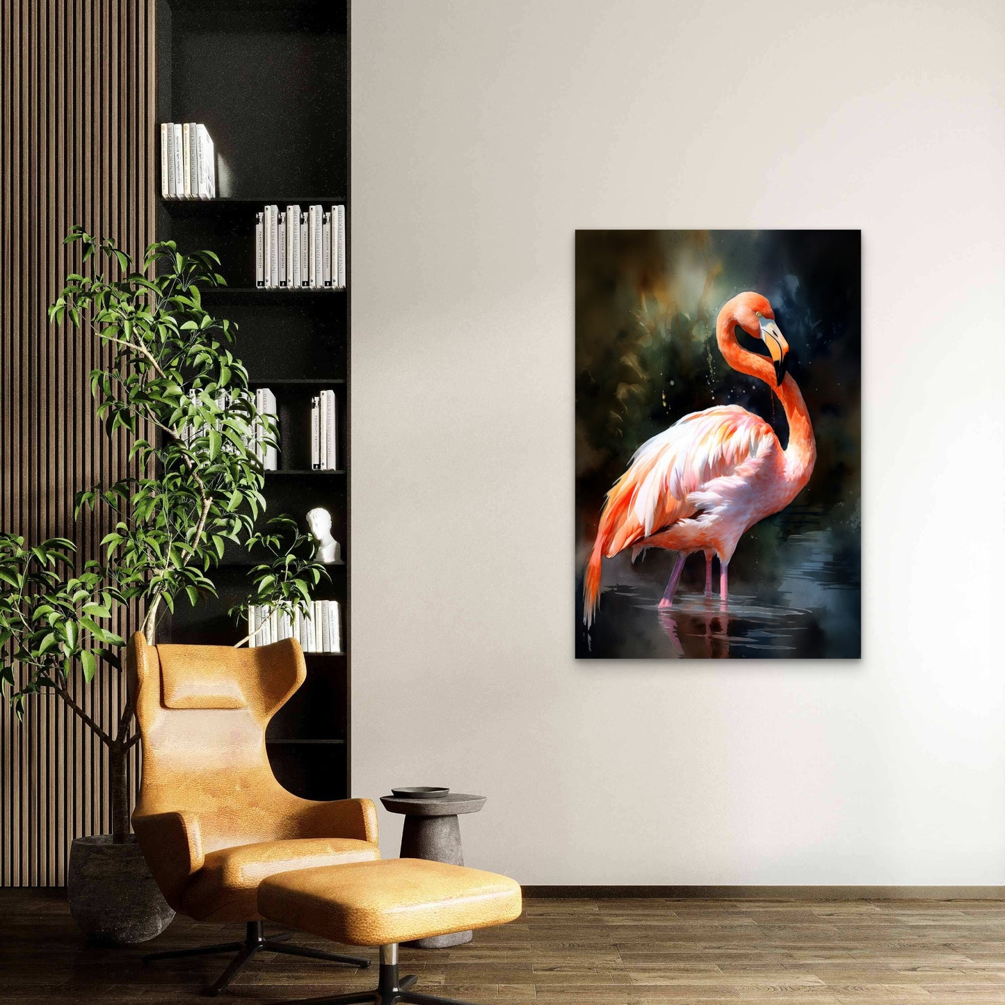 Painting Flamingo With Black Background 60x90cm Metal Print Ready to Hang