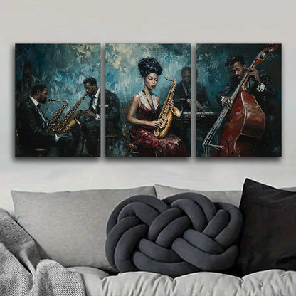 3pcs Jazz Band With Saxophonist Metal Print Ready to Hang Art