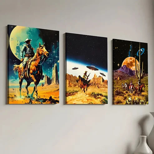 3pcs Modern Abstract Starry Sky Cowboy UFO Art Wall Art Canvas Unframed - High Quality Print 100% Australian Made Wall Canvas