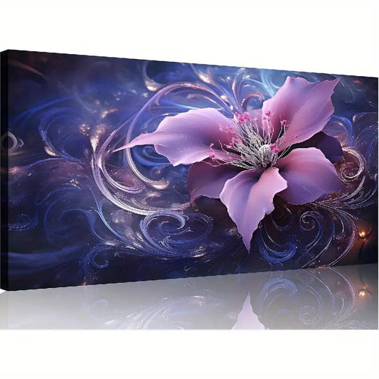 Abstract Purple Flower Vibrant Floral Wall Art canvas office home room framed 120x60cm - Bella Home Decor