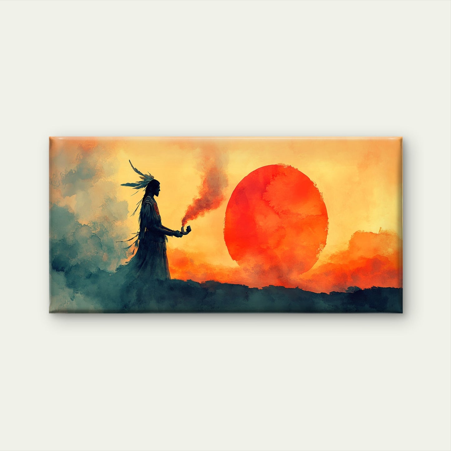 Native American Sacred Pipe Wall Art Canvas Office Home Room Framed 120x60cm