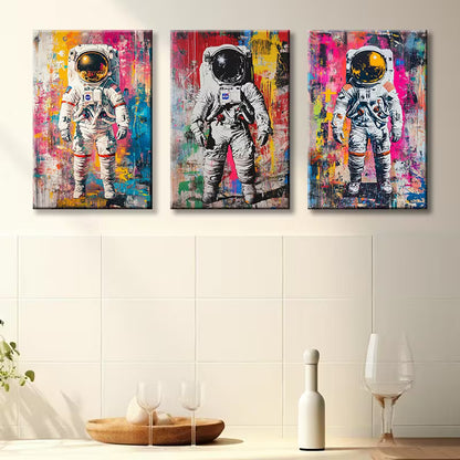 3pcs Graffiti astronaut Illustration Wall Art Set Canvas Framed 40x60cm - High Quality Print 100% Australian Made Wall Canvas Ready to Hang