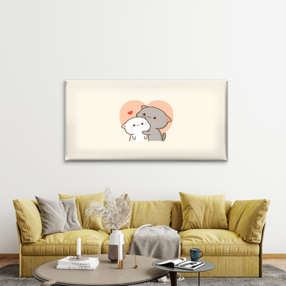 Hugging Cats Pastel Pink Heart Wall Art Canvas Office Home Room Framed 120x60cm