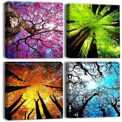 4pcs Four Season Tree View Wall Art Canvas Framed