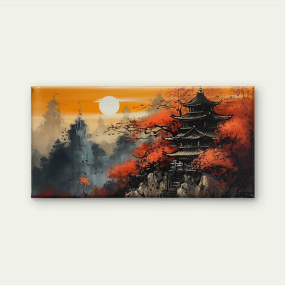 Japanese Temple Sunset View Wall Art Canvas Office Home Room Framed 120x60cm