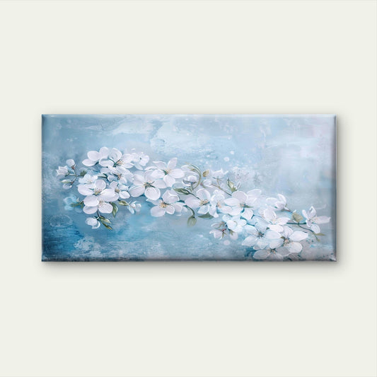 Frosted White Spring Blossoms Wall Art Canvas Office Home Room Framed 120x60cm