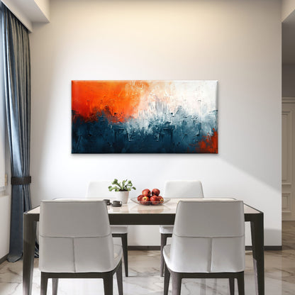 Abstract Orange Navy Blue White Wall Art Canvas Office Home Room Framed 120x60cm