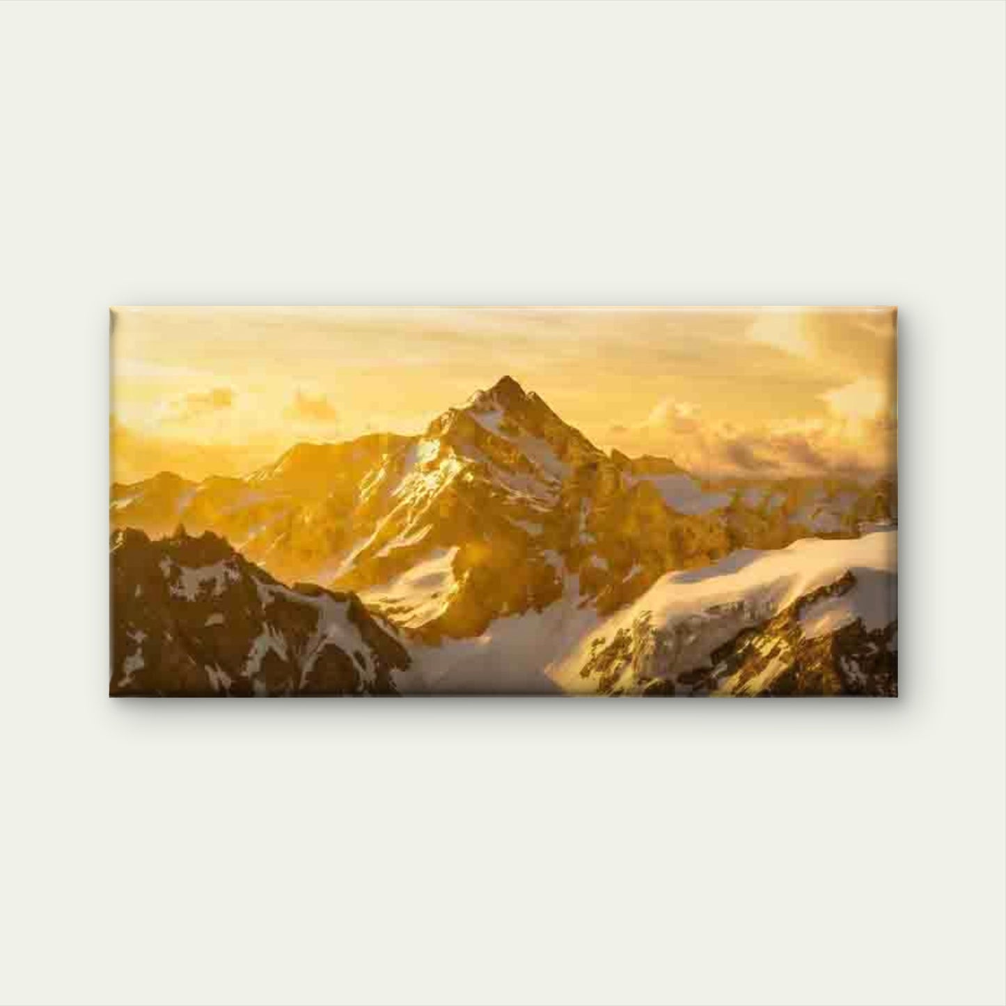 Golden Sunset Over Snowy Mounta Wall Art Canvas Office Home Room Framed 120x60cm