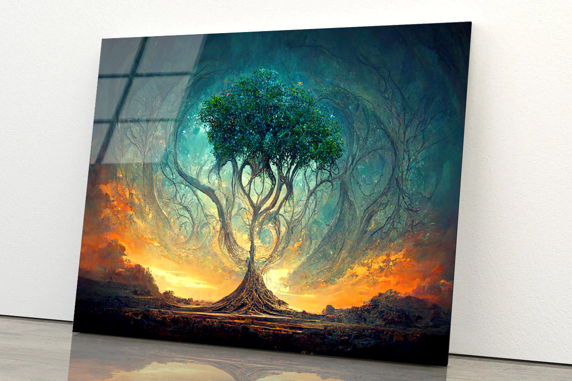 Life of Tree with Colorful Sky Acrylic Glass Print Tempered Glass Wall Art 100% Made in Australia Ready to Hang - Bella Home Decor