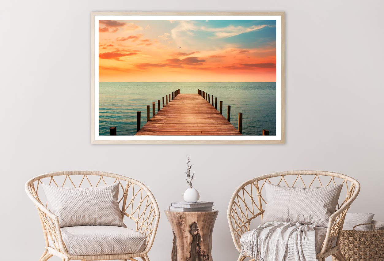 Wooden Pier on Lagoon & Sunset Home Decor Premium Quality Poster Print Choose Your Sizes