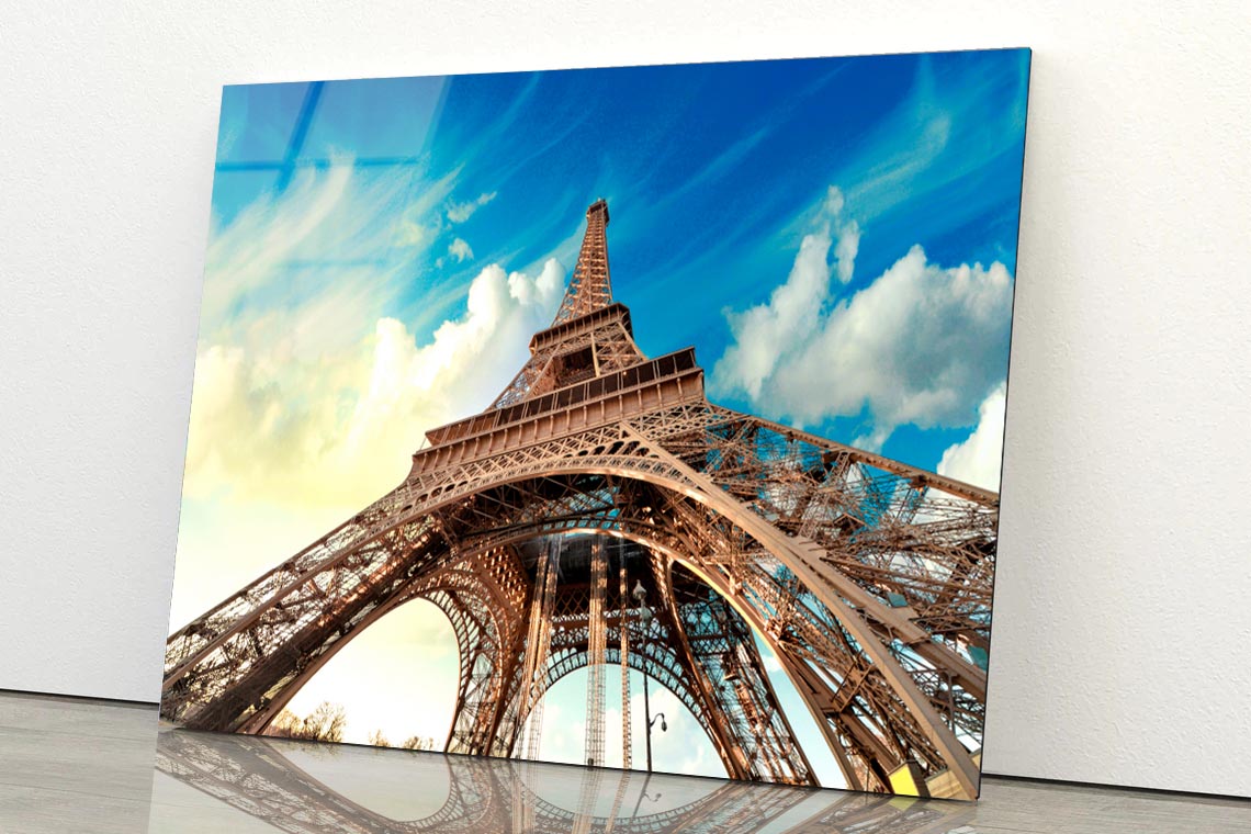 Paris. Beautiful View of Eiffel Tower with Sky Sunset Colors Acrylic Glass Print Tempered Glass Wall Art 100% Made in Australia Ready to Hang