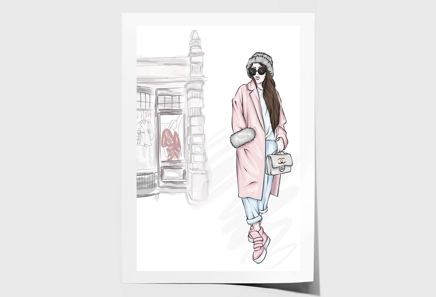 Stylish Girl with Elegant Bag Wall Art Limited Edition High Quality Print Unframed Roll Canvas None